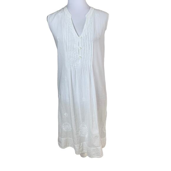 Soft Surroundings Dresses & Skirts - Soft Surroundings Plus Size 1X Button Front Dress White Embroidered Pleated